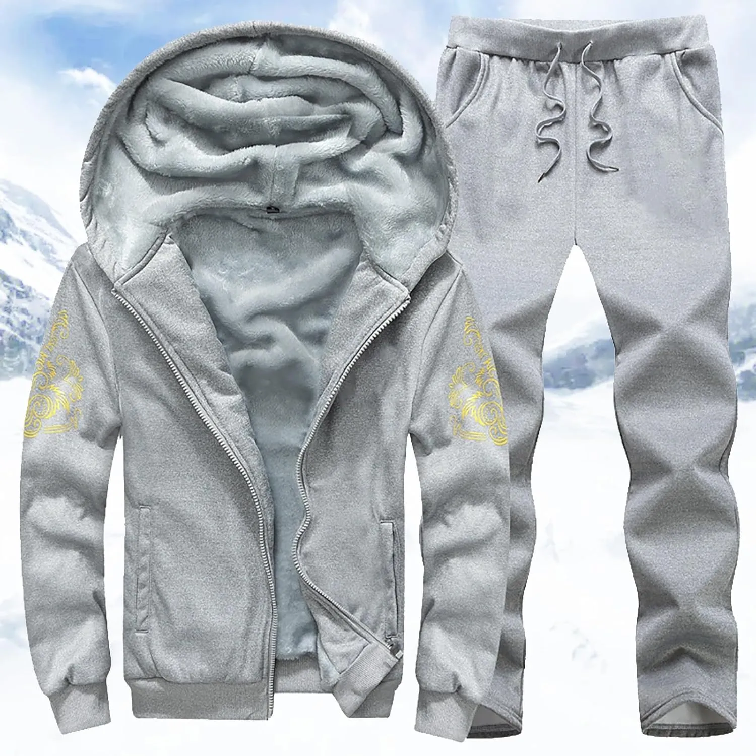 Men's Tracksuits 2 Piece Fleece Lined Tracksuit Set Outfits Jogging Sweatsuit Outdoor Athletic Hoodies Sweatpant Sets