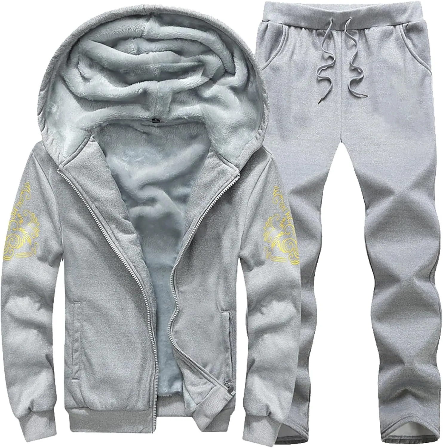 Men's Tracksuits 2 Piece Fleece Lined Tracksuit Set Outfits Jogging Sweatsuit Outdoor Athletic Hoodies Sweatpant Sets
