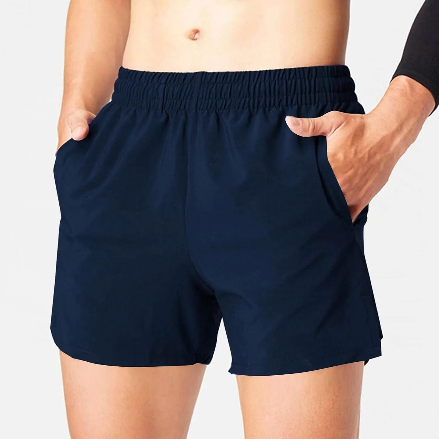 Men's Workout Running Shorts Summer Quick Dry Active Shorts with Zipper Pockets Casual Elastic Waist Athletic Short