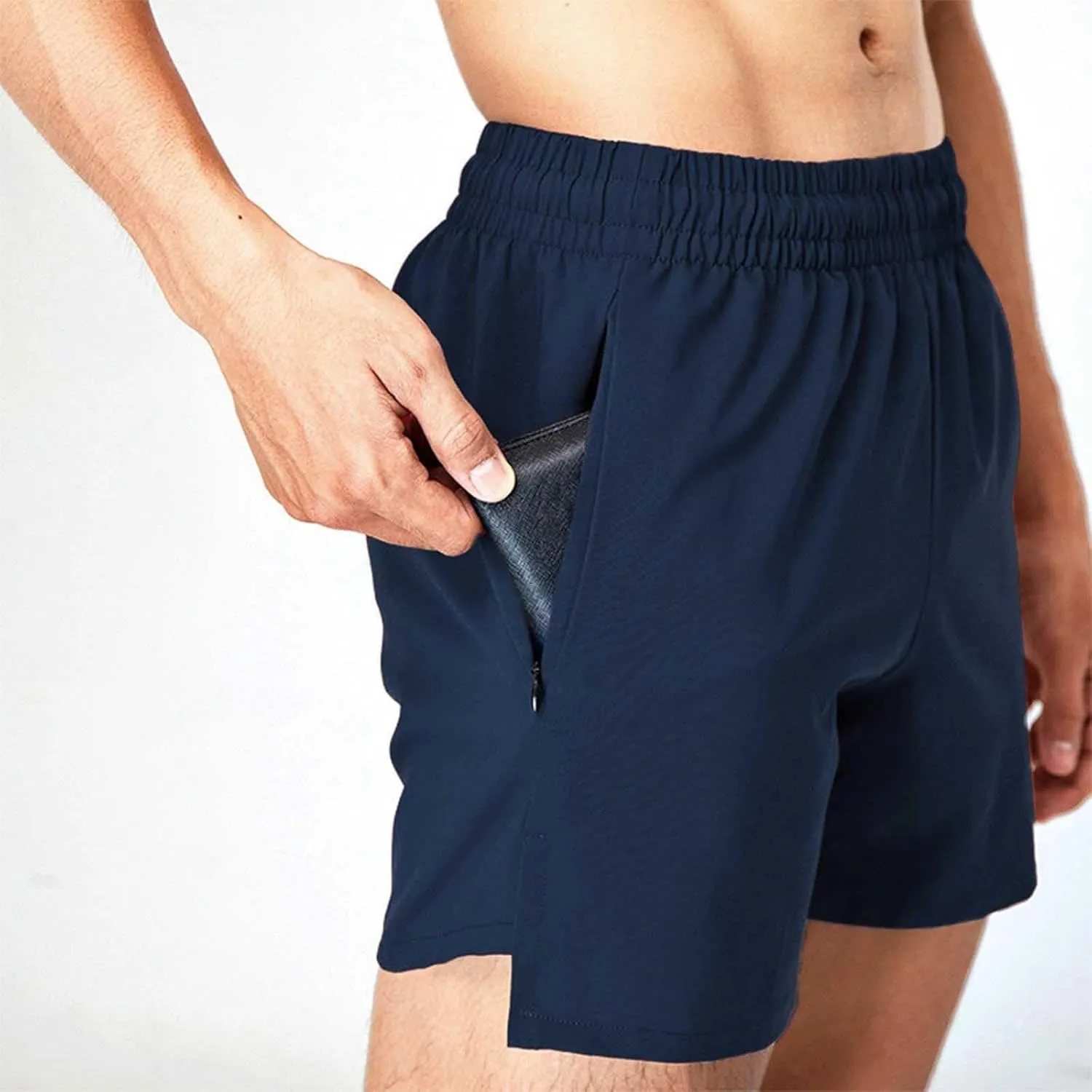 Men's Workout Running Shorts Summer Quick Dry Active Shorts with Zipper Pockets Casual Elastic Waist Athletic Short