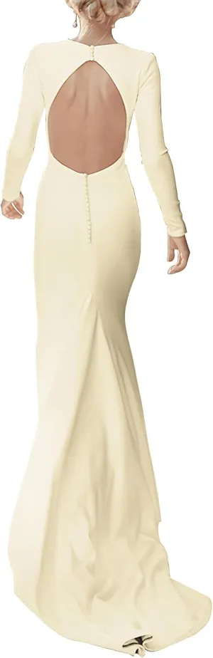 Mermaid Backless Satin Wedding Dresses for Bride Long Sleeve Bridal Gown Simple Engagement Dress with Train 2025