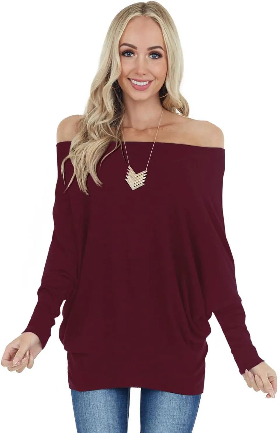 MIHOLL Womens Long Sleeve Batwing Casual Loose Dolman T-Shirt Blouse Tops