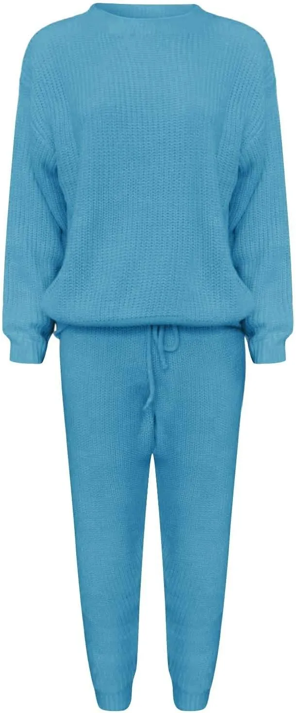 Miyaomn Casual Ribbed Knit Sets for Women 2 Piece Outfit Long Sleeve Pullover Sweater Top and Drawstring Long Pants Sweatsuit