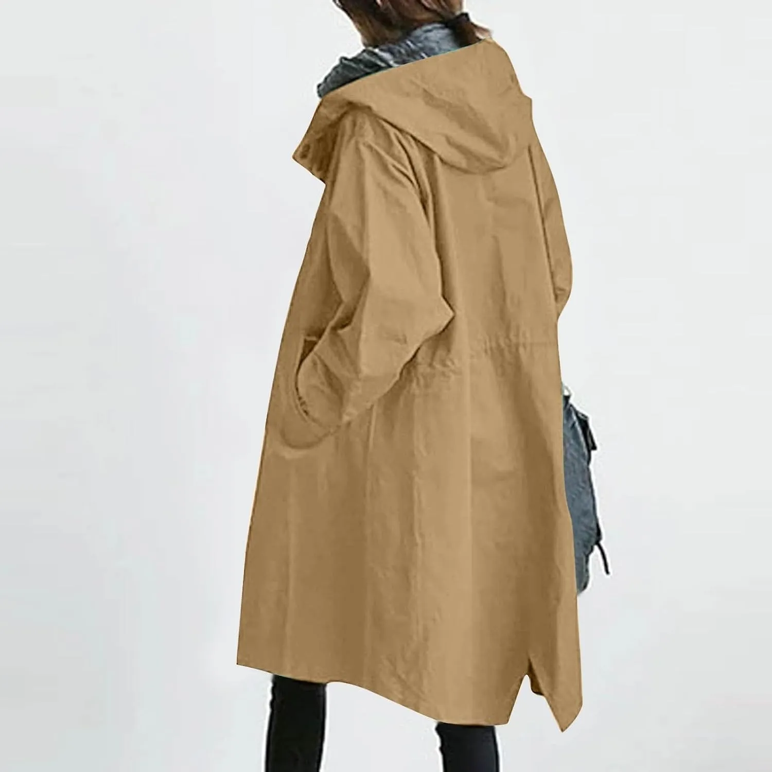 Miyaomn Rain Jacket for Women Lightweight Hooded Trench Coats Long Sleeve Windbreaker Outdoor Waterproof Raincoat with Pocket