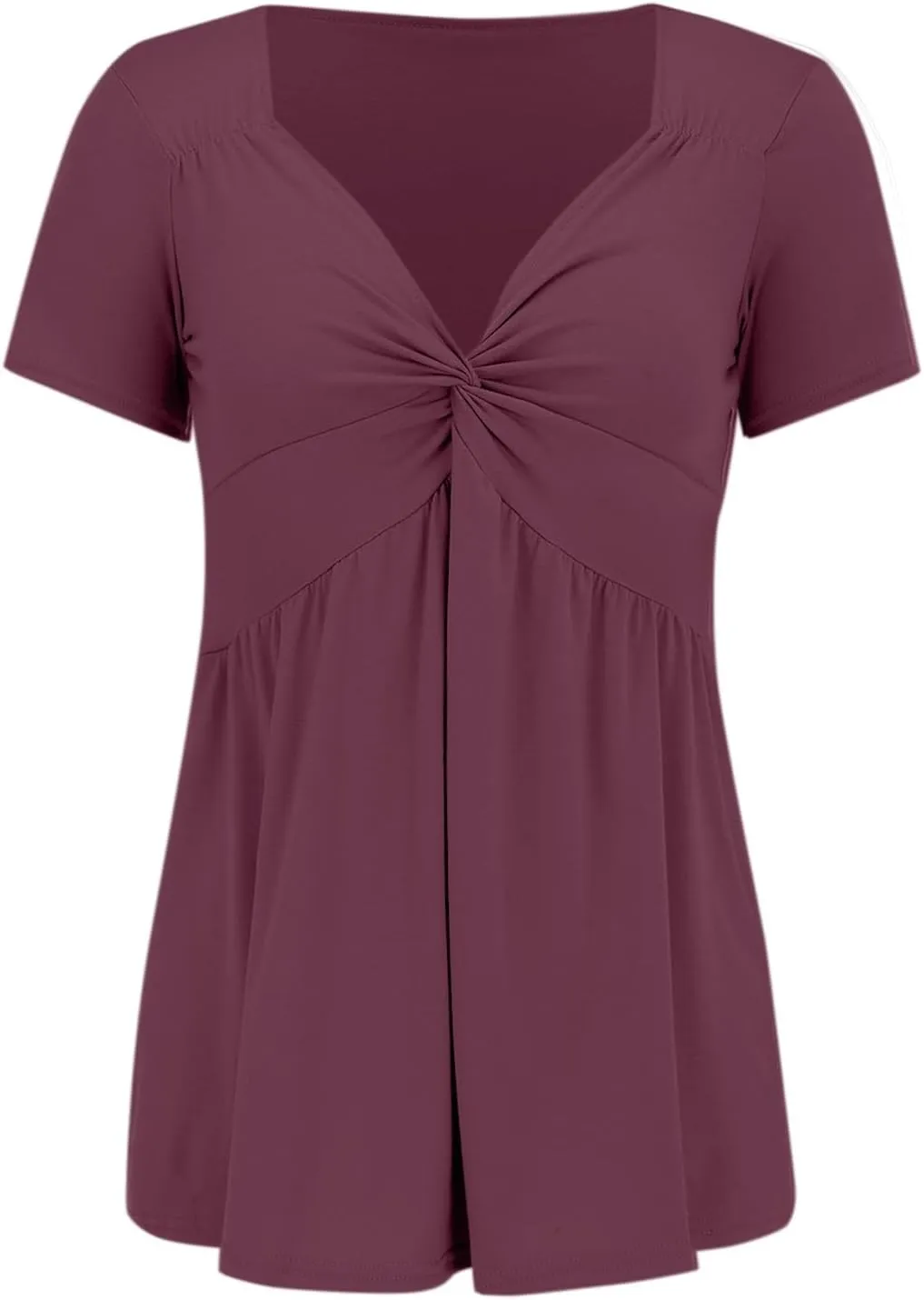 Miyaomn Women's Front Knotted V-Neck Blouse Sexy T Shirts Short Sleeve Slim Fitted Tunic Tops Summer Casual Solid Henley Tees