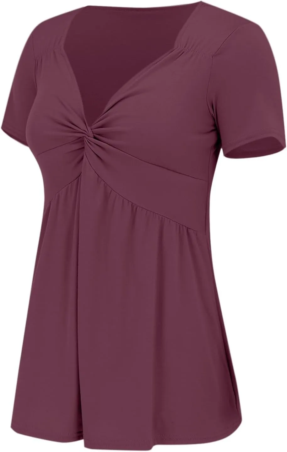 Miyaomn Women's Front Knotted V-Neck Blouse Sexy T Shirts Short Sleeve Slim Fitted Tunic Tops Summer Casual Solid Henley Tees