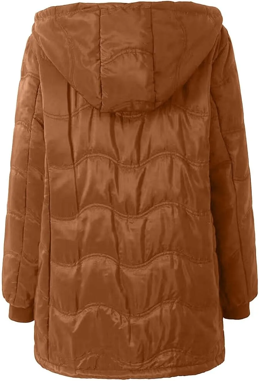 Miyaomn Women's Hooded Quilted Down Coat Thick Sherpa Lined Knee Length Puffer Winter Padding Coat Fleece Warm Outwear Jacket