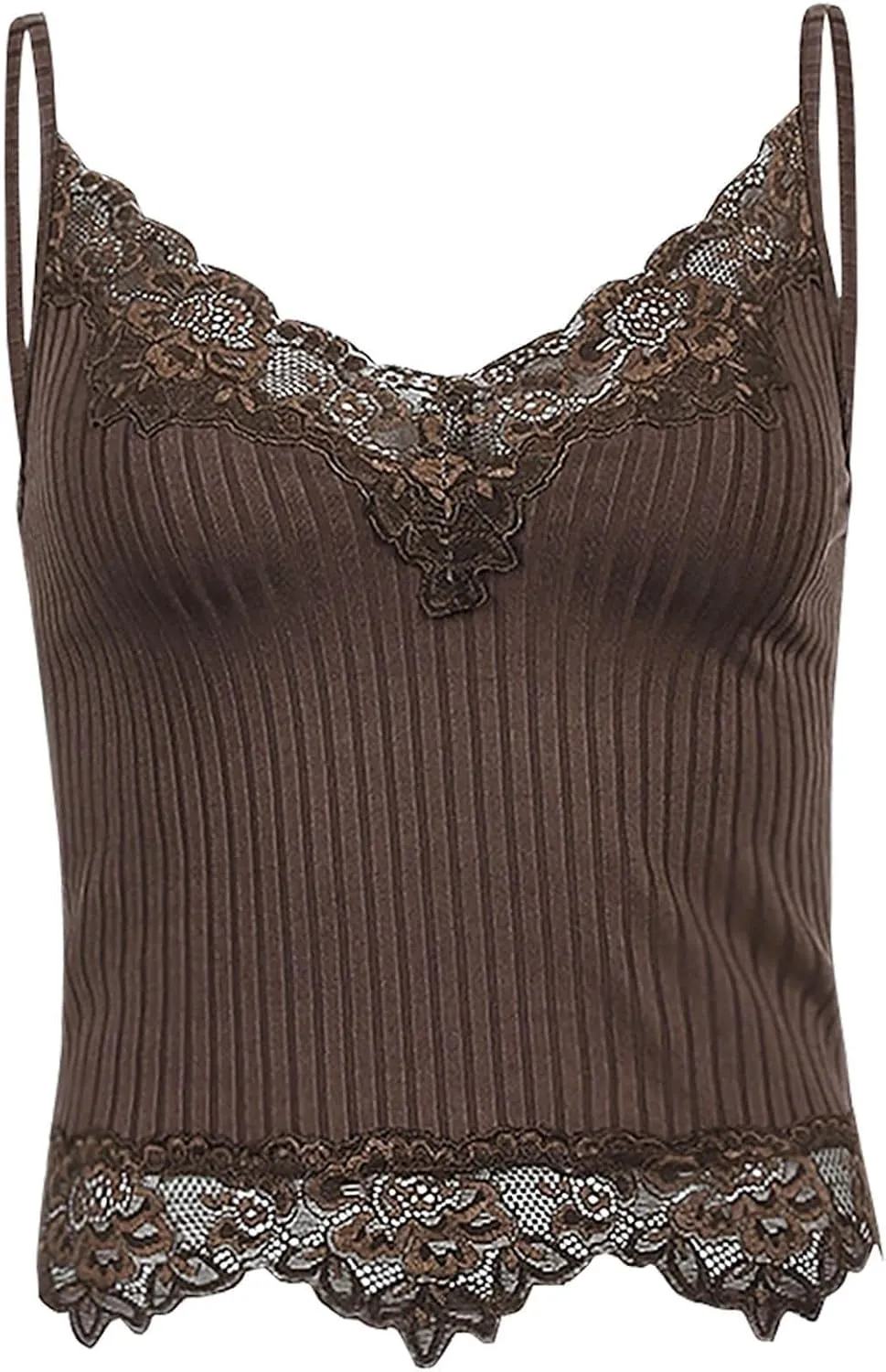 Miyaomn Women's Lace V-Neck Crop Tank Tops Ribbed Seamless Cami Top Crochet Knit Vest Sexy Sleeveless Sheer Mesh Y2k Clothing