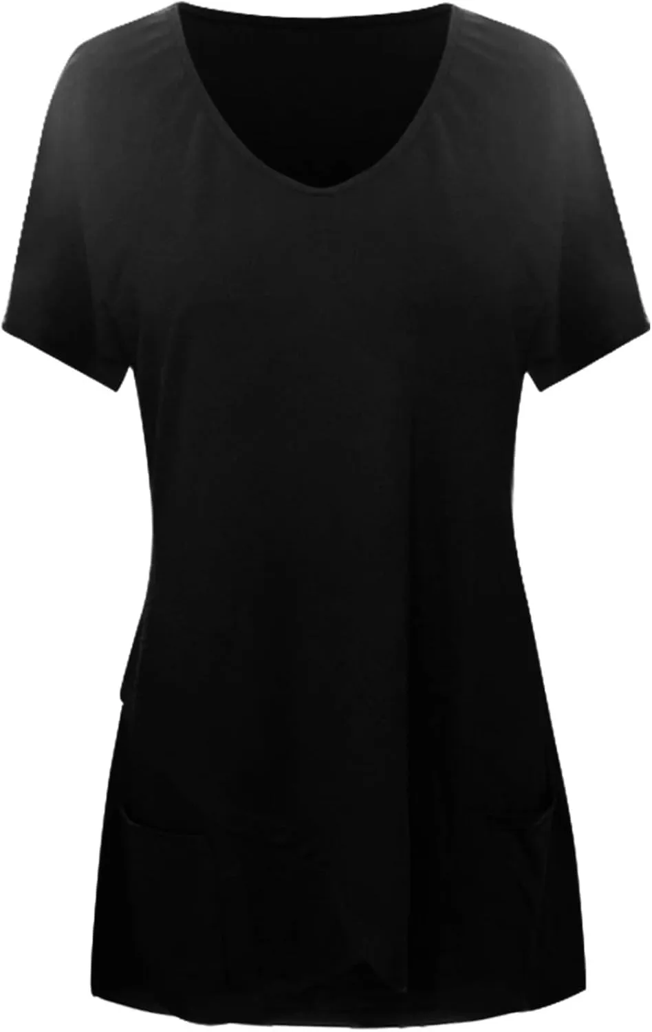 Miyaomn Women's Long Tunic Tops to Wear with Leggings Trendy Short Sleeve Loose Blouse Plus Size Casual Solid V Neck T Shirts