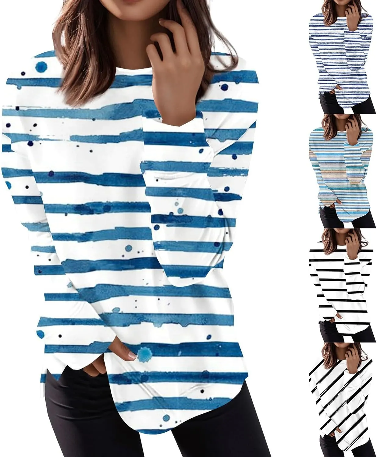 Miyaomn Women's Loose Crew Neck Sweatshirts Plus Size Fashion Printed Long Sleeve Tunic Top 2024 Casual Pullover Fall Outfits