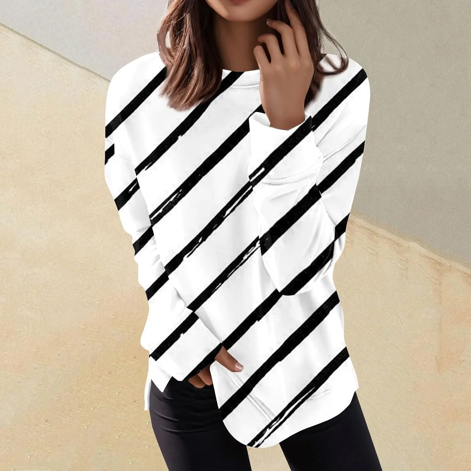Miyaomn Women's Loose Crew Neck Sweatshirts Plus Size Fashion Printed Long Sleeve Tunic Top 2024 Casual Pullover Fall Outfits