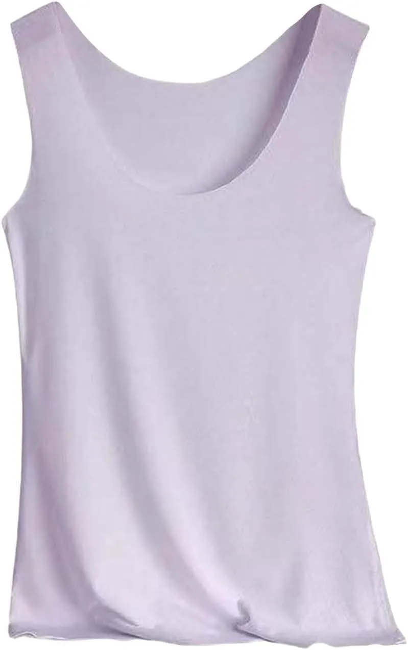 Miyaomn Workout Tank Top for Women Double Lined U Neck Sleeveless Padded Basic Crop Tops Athletic Camisoles with Built in Bra