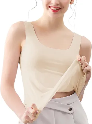 Miyaomn Workout Tank Top for Women Double Lined U Neck Sleeveless Padded Basic Crop Tops Athletic Camisoles with Built in Bra