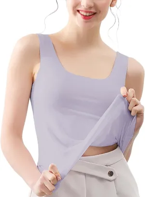 Miyaomn Workout Tank Top for Women Double Lined U Neck Sleeveless Padded Basic Crop Tops Athletic Camisoles with Built in Bra