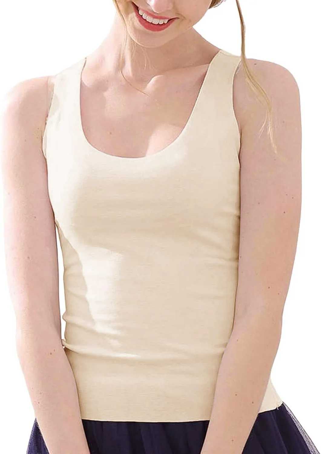 Miyaomn Workout Tank Top for Women Double Lined U Neck Sleeveless Padded Basic Crop Tops Athletic Camisoles with Built in Bra