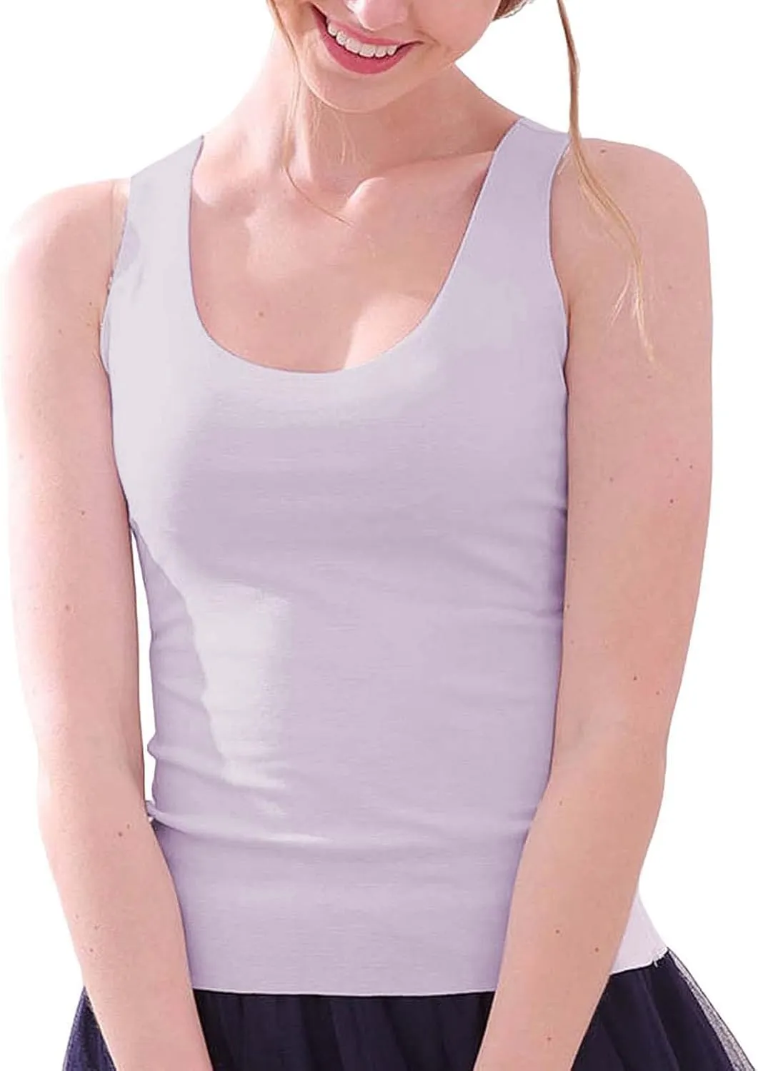 Miyaomn Workout Tank Top for Women Double Lined U Neck Sleeveless Padded Basic Crop Tops Athletic Camisoles with Built in Bra