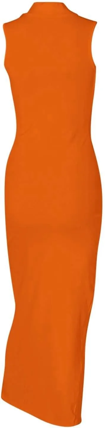 New Fashionable Women's Round Neck Sleeveless Slim Slit Midi Skirt Short Maxi Dresses for Women
