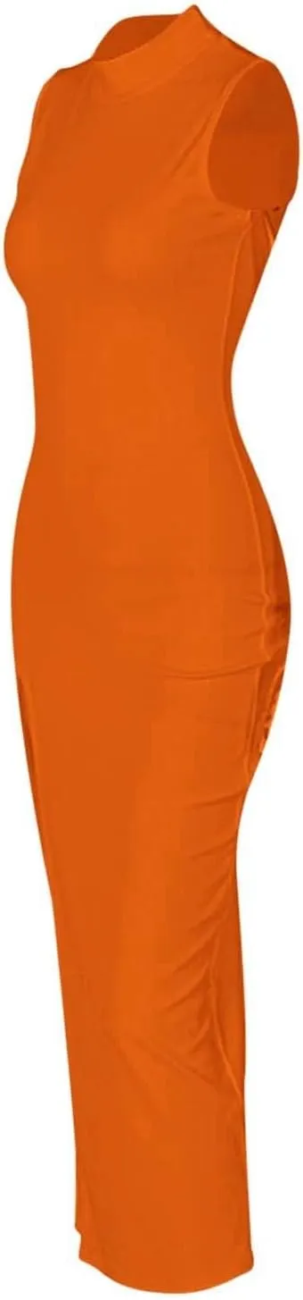 New Fashionable Women's Round Neck Sleeveless Slim Slit Midi Skirt Short Maxi Dresses for Women
