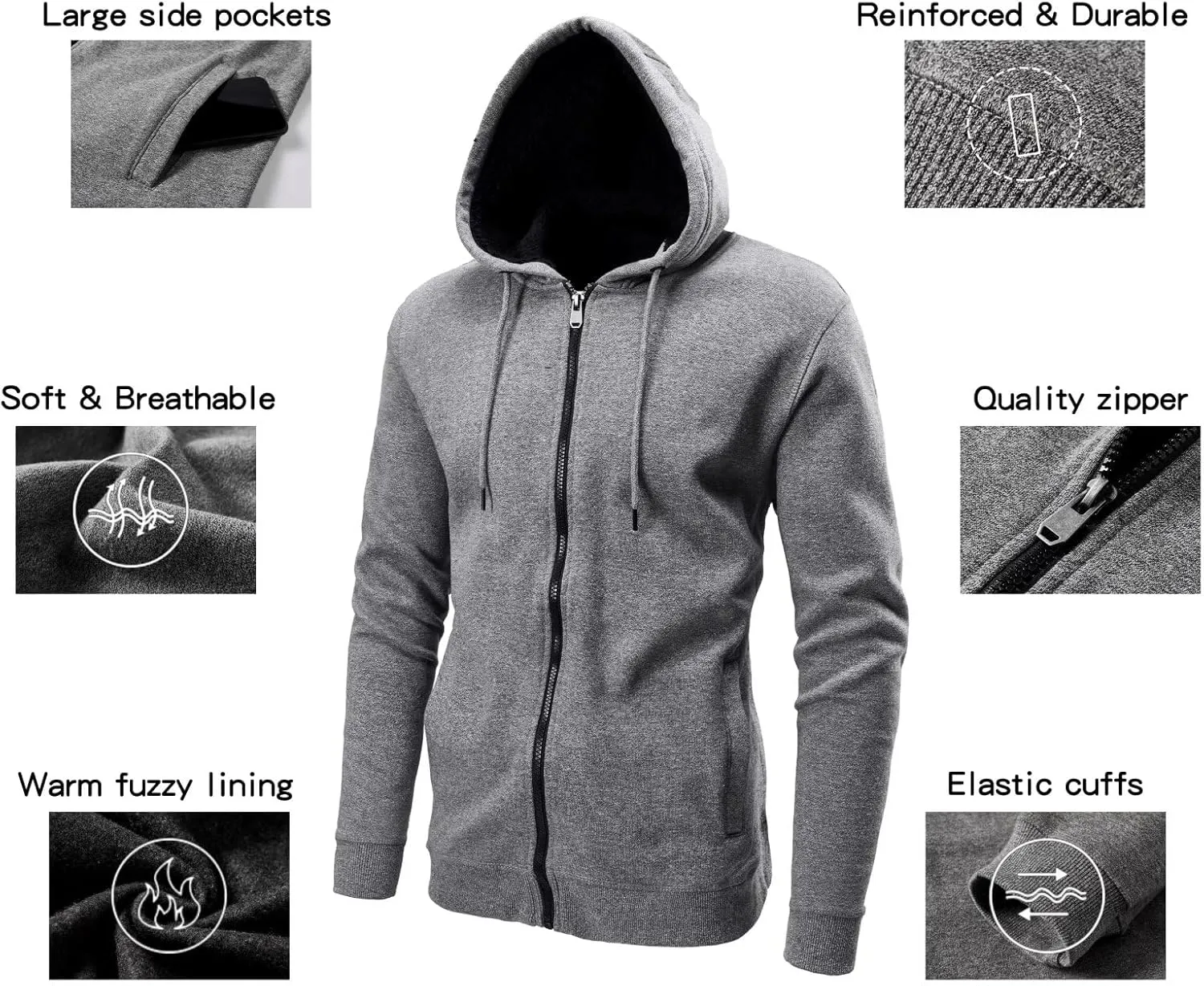 OHSNMAKSL Hoodies for Men sherpa Warm Fleece Hoodie Jacket Sweatshirt Full Zip Sport Workout Coats