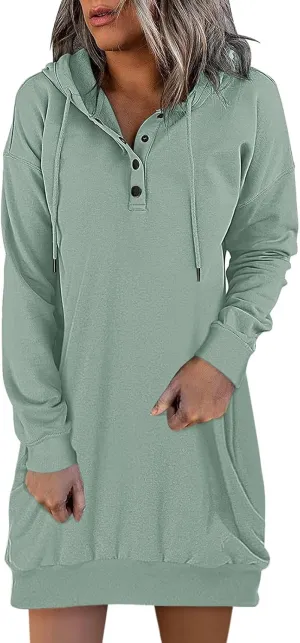 Oversized Hoodie Dress First Ones Oversized Hoodies Women's Casual Pullover Long Sleeve Heated (X3-Green, L)