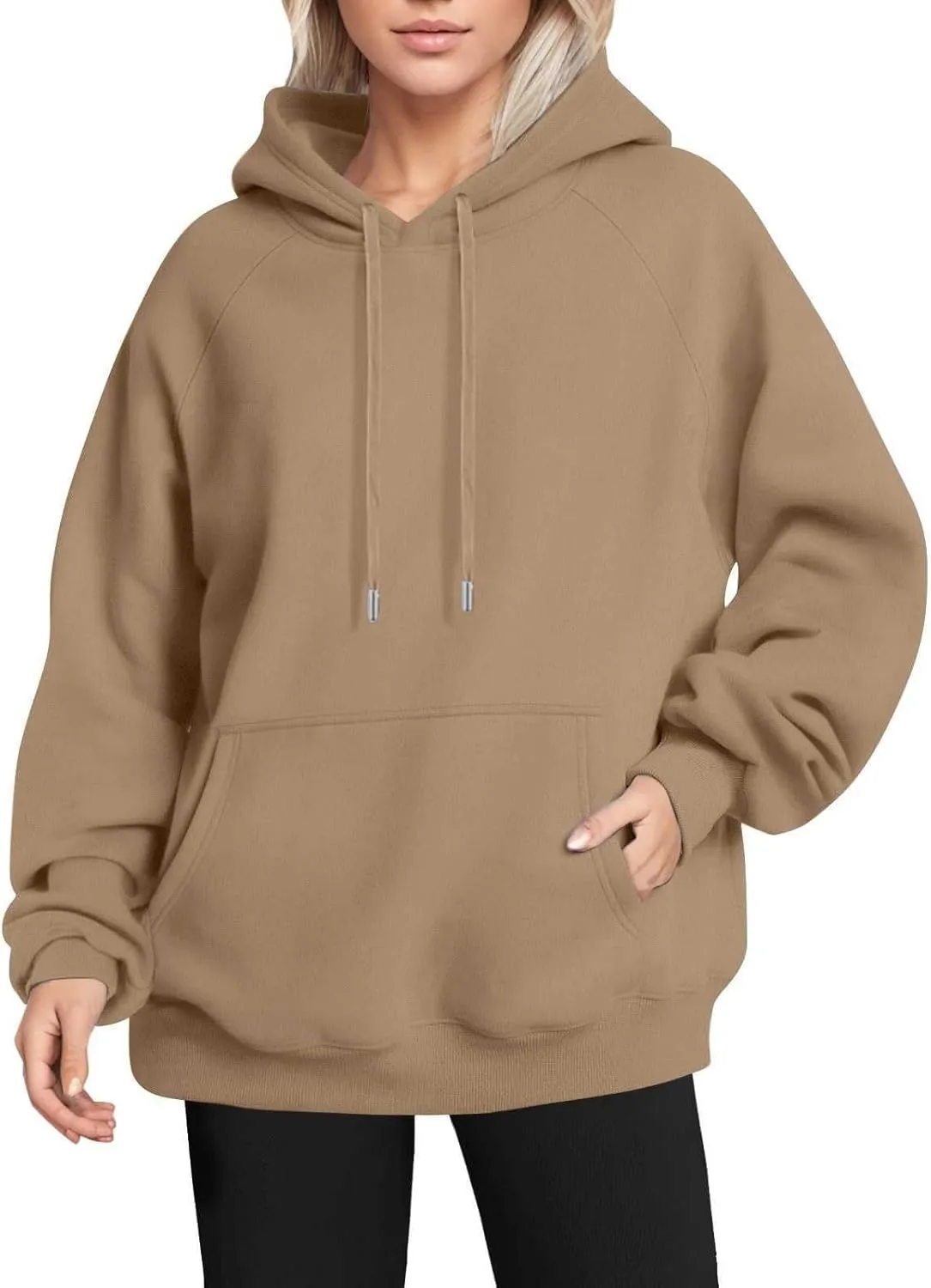 Oversized Hoodies for Women Fleece Plain Hooded Sweatshirts with Pocket Casual Drawstring Pullover Sweaters Y2k Tops