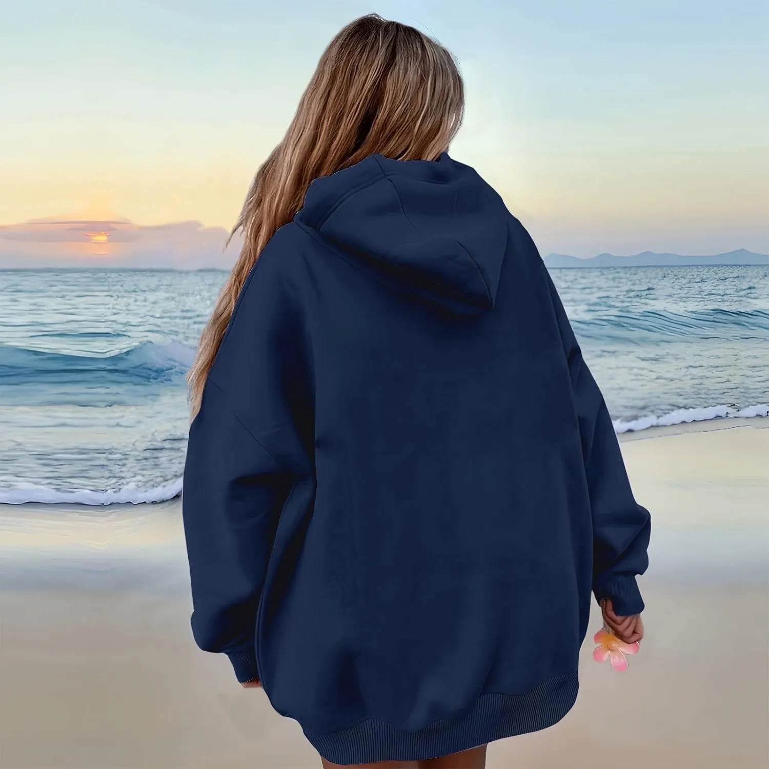Oversized Hoodies for Women Fleece Plain Hooded Sweatshirts with Pocket Casual Long Sleeve Pullover Sweaters Y2k Tops