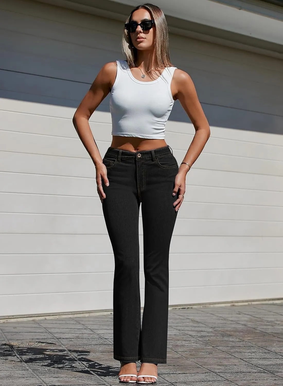 Pink Queen Women Bootcut Stretchy Jeans High Waisted Straight Leg Trouser Pant