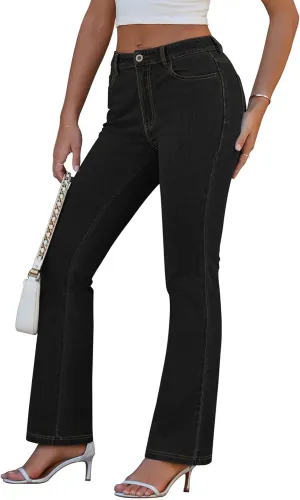 Pink Queen Women Bootcut Stretchy Jeans High Waisted Straight Leg Trouser Pant