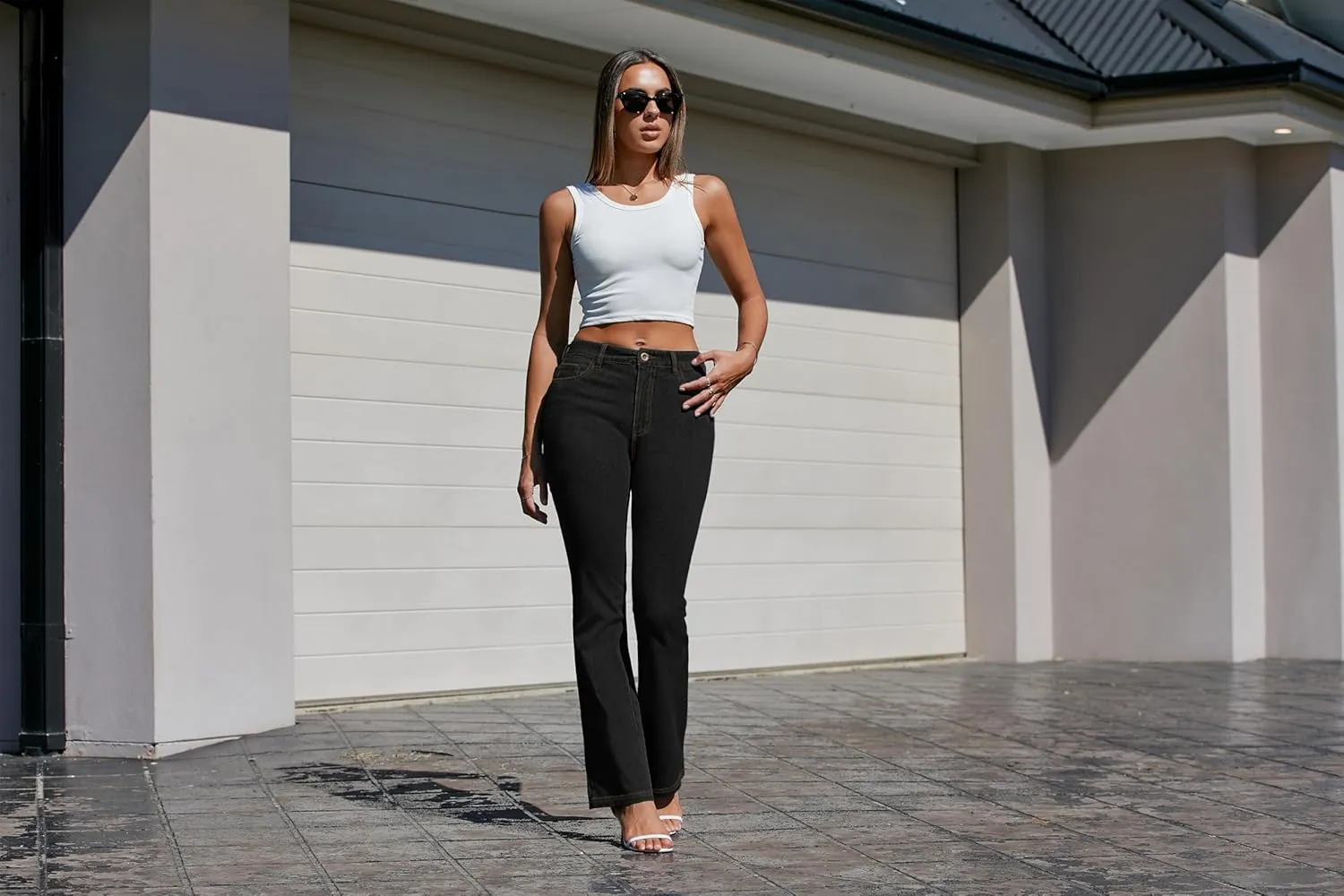 Pink Queen Women Bootcut Stretchy Jeans High Waisted Straight Leg Trouser Pant