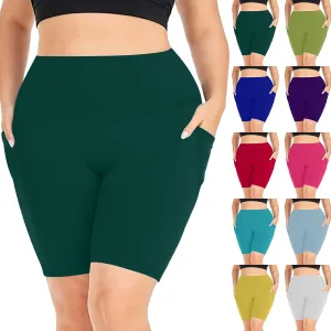 Plus Size Shorts for Women Stretch High Waist Workout Biker Short Leggings with Pocket Summer Fashion Fitness Shorts