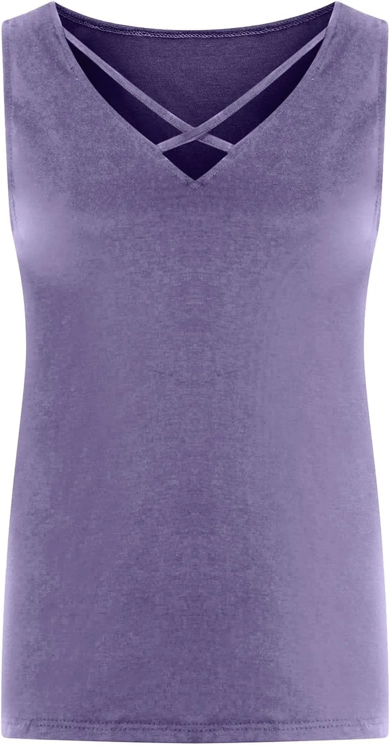 Plus Size Vests for Womens Dressy Hollow Out V-Neck Sleeveless Solid Color Summer Casual Baggy Comfy Tank Tops