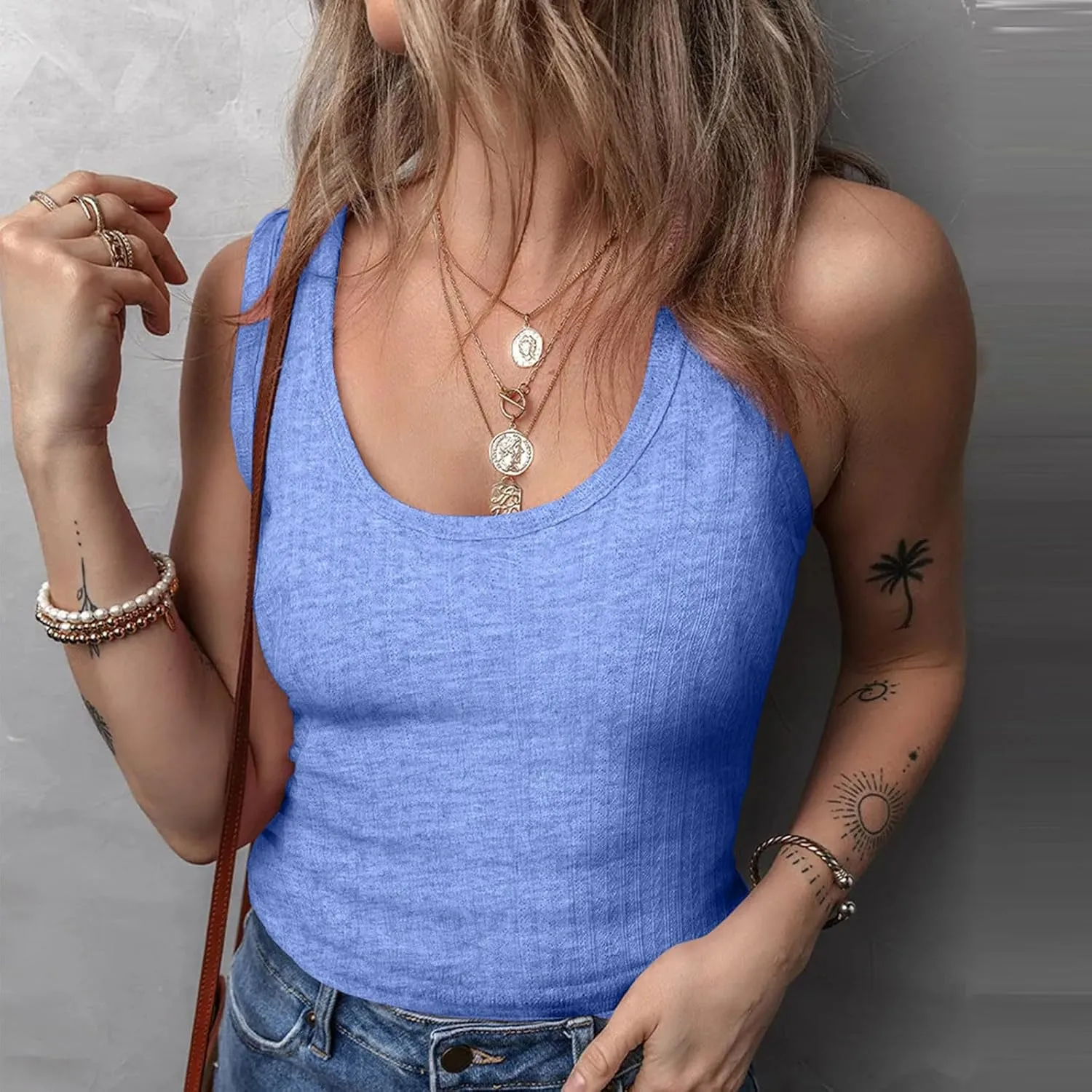Plus Size Vests for Womens Summer Dressy Sleeveless Round Neck Solid Color Tunic Tops Casual Slim Comfy Tank Top