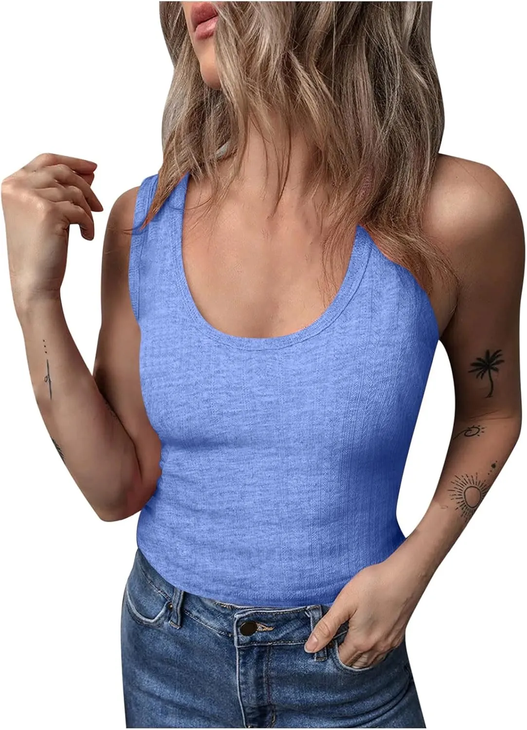 Plus Size Vests for Womens Summer Dressy Sleeveless Round Neck Solid Color Tunic Tops Casual Slim Comfy Tank Top