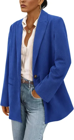 PRETTYGARDEN Women's Winter Corduroy Blazers Jackets Dressy Casual Ribbed Long Sleeve Lapel Fashion Work Business Outerwear