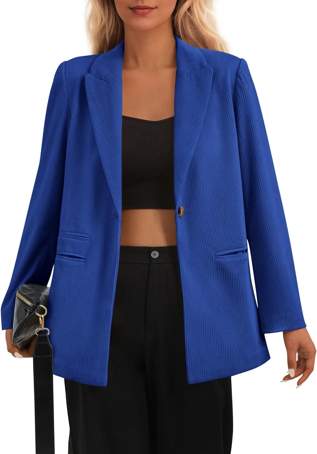 PRETTYGARDEN Women's Winter Corduroy Blazers Jackets Dressy Casual Ribbed Long Sleeve Lapel Fashion Work Business Outerwear
