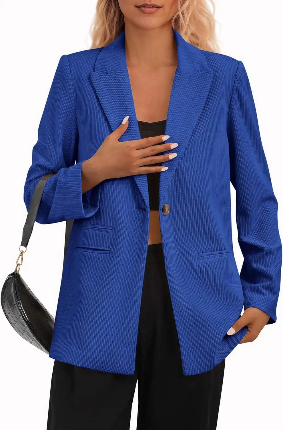 PRETTYGARDEN Women's Winter Corduroy Blazers Jackets Dressy Casual Ribbed Long Sleeve Lapel Fashion Work Business Outerwear