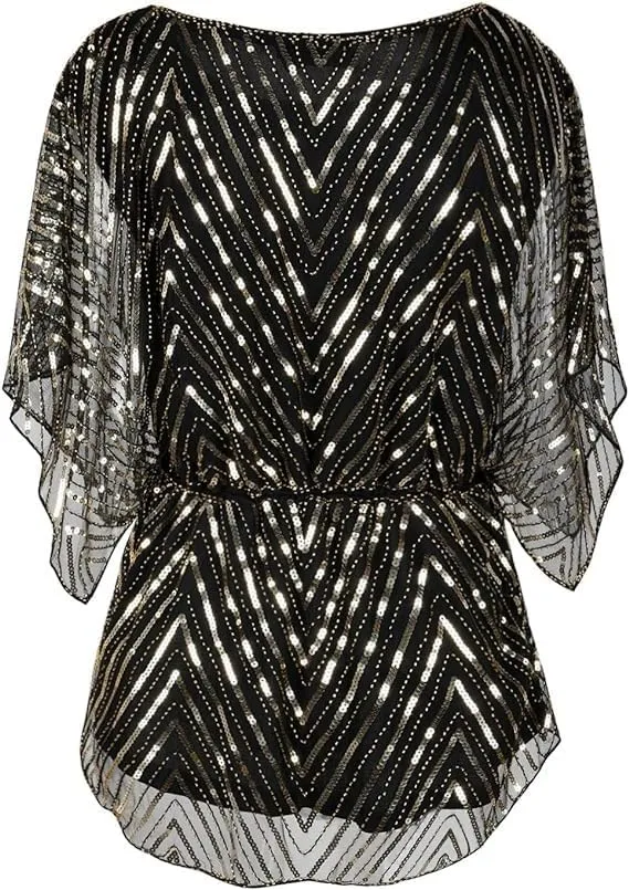 PrettyGuide Women's Sequin Blouse Tops Sparkly Beaded Evening Formal Party Dressy Tops