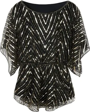 PrettyGuide Women's Sequin Blouse Tops Sparkly Beaded Evening Formal Party Dressy Tops