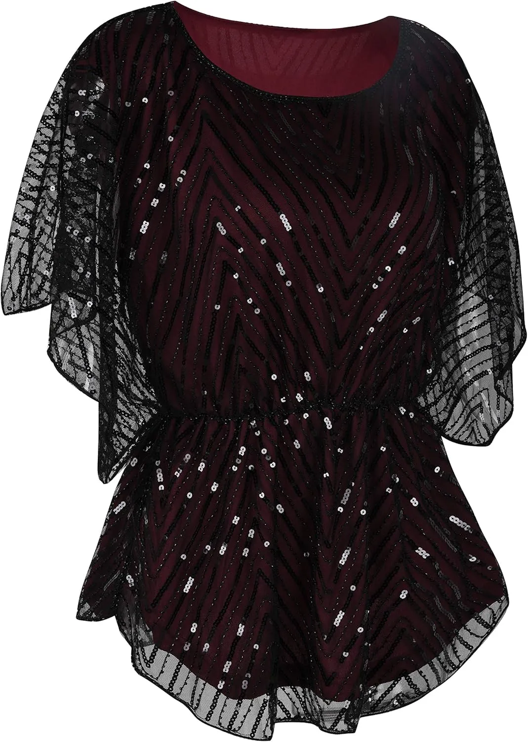 PrettyGuide Women's Sequin Blouse Tops Sparkly Beaded Evening Formal Party Dressy Tops
