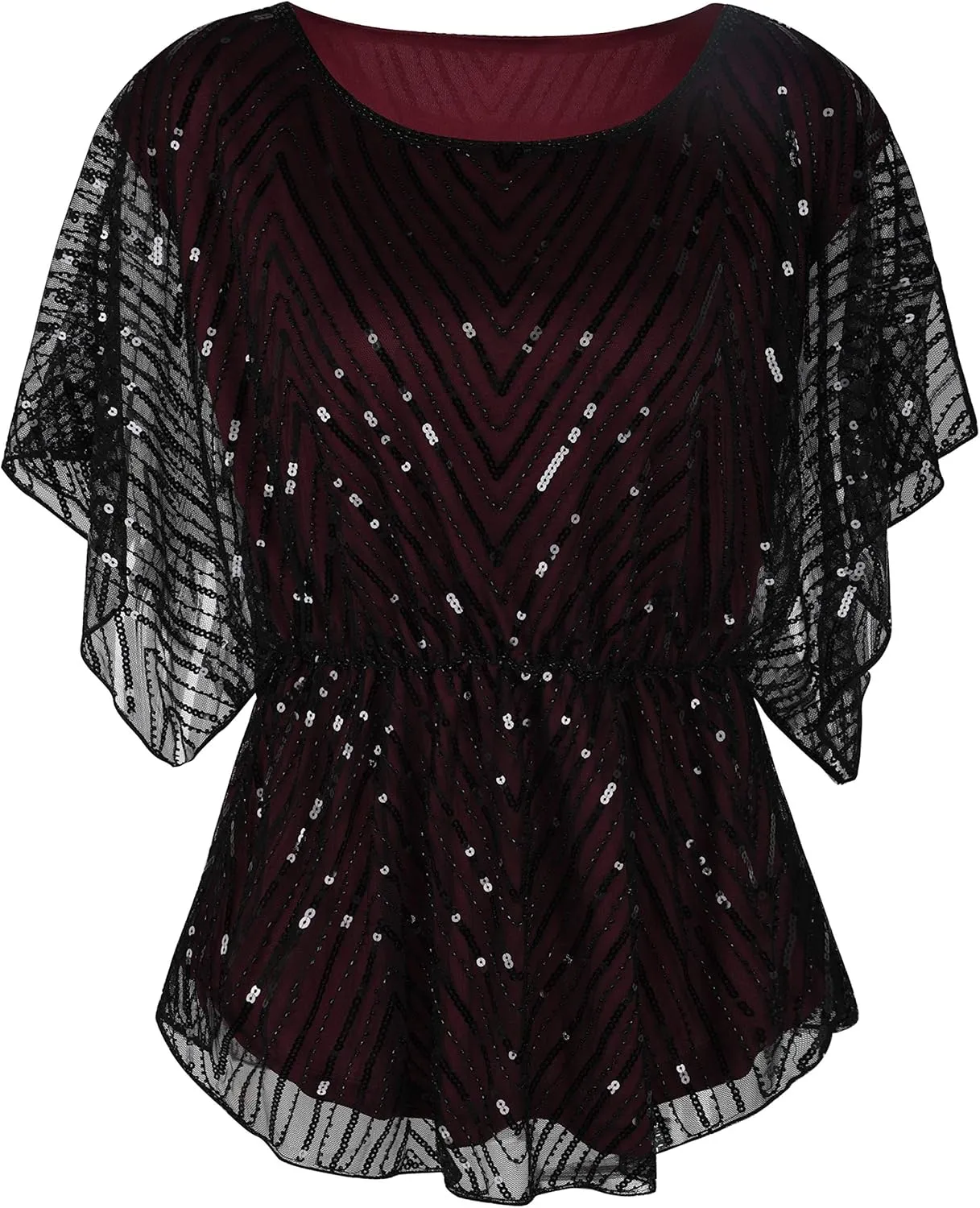 PrettyGuide Women's Sequin Blouse Tops Sparkly Beaded Evening Formal Party Dressy Tops