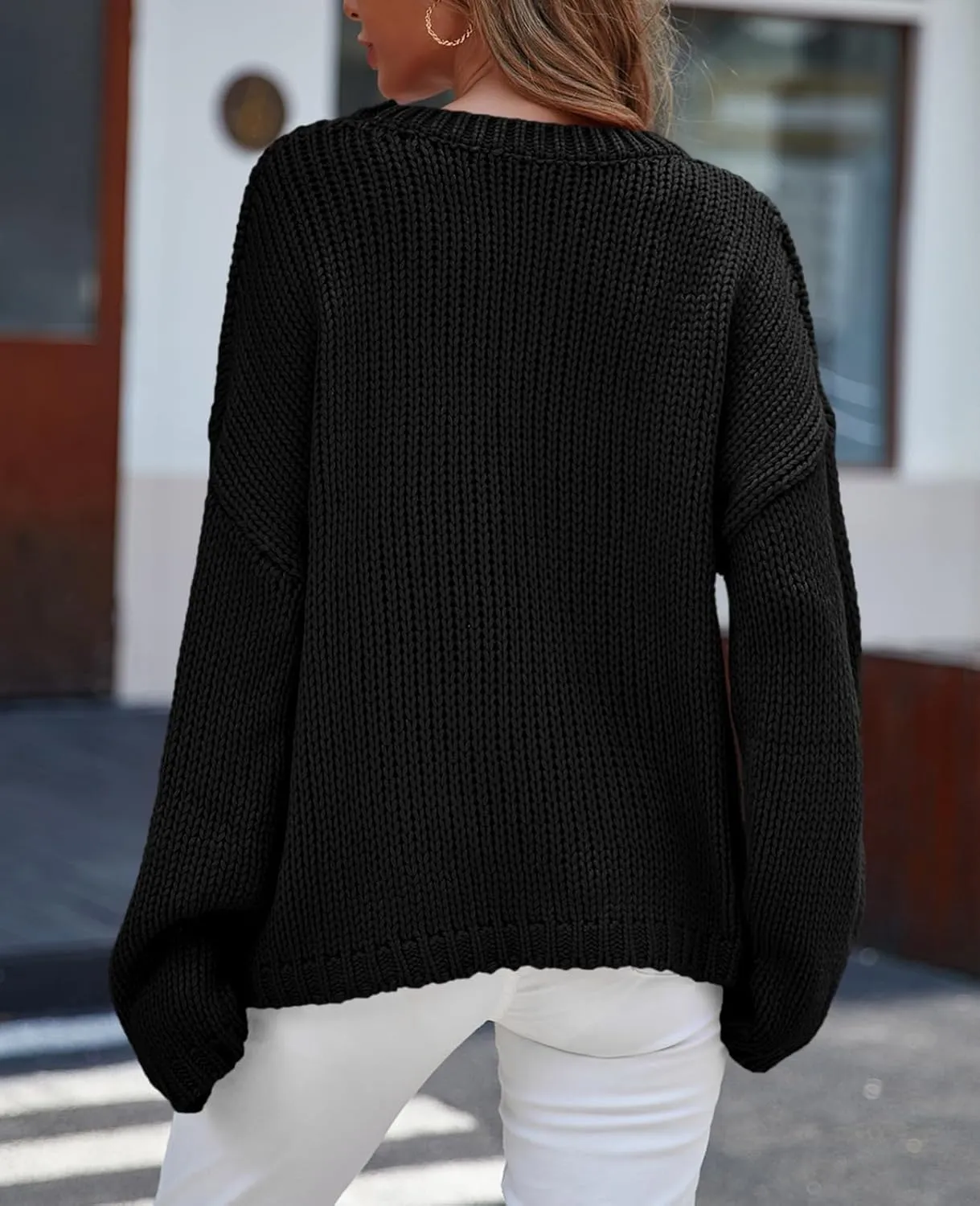 Saodimallsu Womens Bow Sweater Chunky Knit Crew Neck Long Sleeve Y2k Drop Shoulder Pullover Jumpers