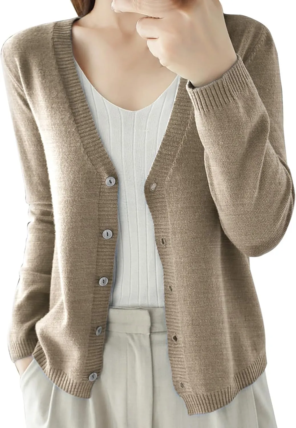 SHAOBGE Chunky Knitted Sweater Women's Spring and Autumn Leisure Loose Solid Long Sleeve V Chunky Oversized Sweaters for