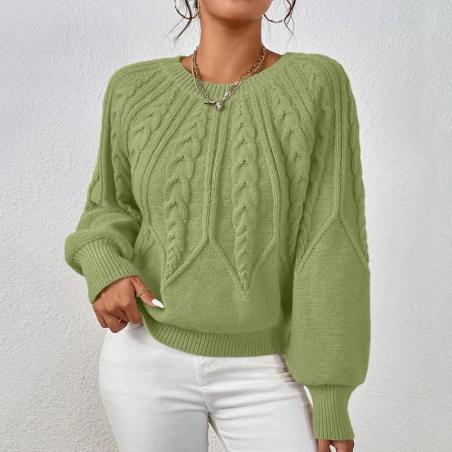 slqdgmryz Cable Knit Sweater Women Oversized Crewneck Cute Fall Sweaters Casual Long Sleeve Chunky Pullover Winter Clothes