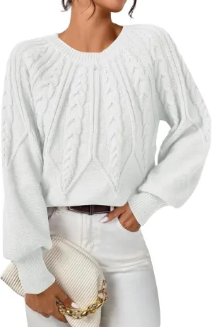 slqdgmryz Cable Knit Sweater Women Oversized Crewneck Cute Fall Sweaters Casual Long Sleeve Chunky Pullover Winter Clothes