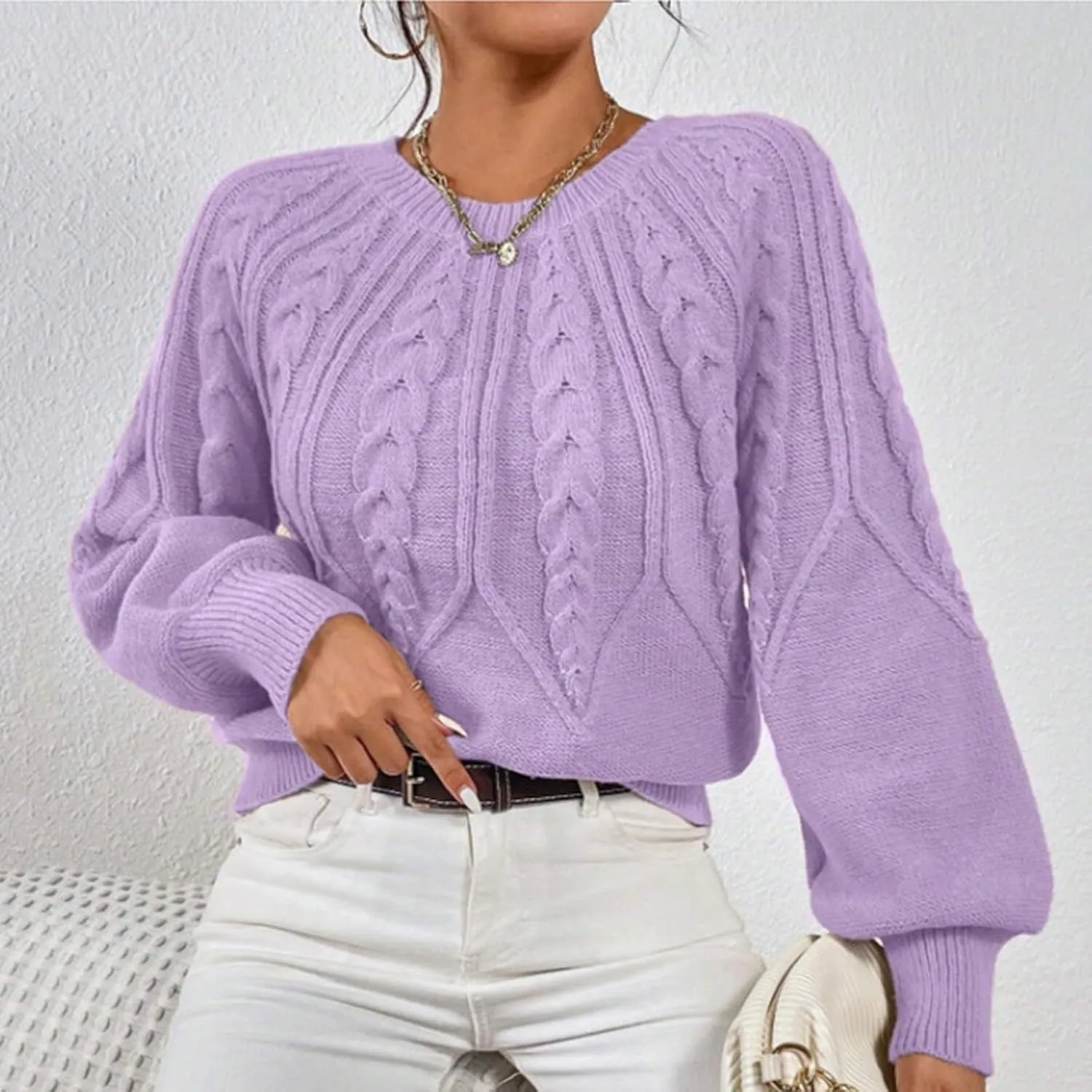 slqdgmryz Cable Knit Sweater Women Oversized Crewneck Cute Fall Sweaters Casual Long Sleeve Chunky Pullover Winter Clothes