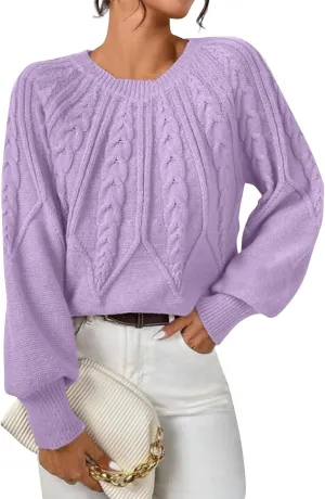 slqdgmryz Cable Knit Sweater Women Oversized Crewneck Cute Fall Sweaters Casual Long Sleeve Chunky Pullover Winter Clothes
