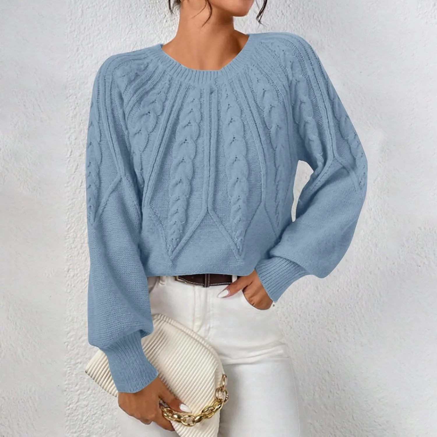 slqdgmryz Cable Knit Sweater Women Oversized Crewneck Cute Fall Sweaters Casual Long Sleeve Chunky Pullover Winter Clothes