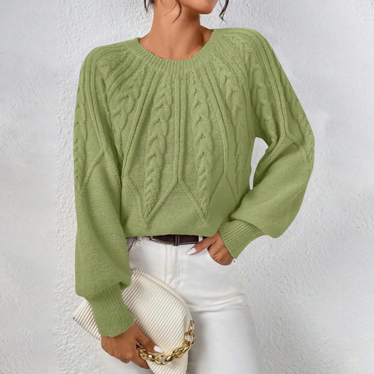 slqdgmryz Cable Knit Sweater Women Oversized Crewneck Cute Fall Sweaters Casual Long Sleeve Chunky Pullover Winter Clothes