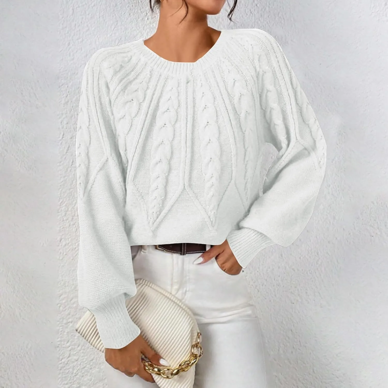 slqdgmryz Cable Knit Sweater Women Oversized Crewneck Cute Fall Sweaters Casual Long Sleeve Chunky Pullover Winter Clothes