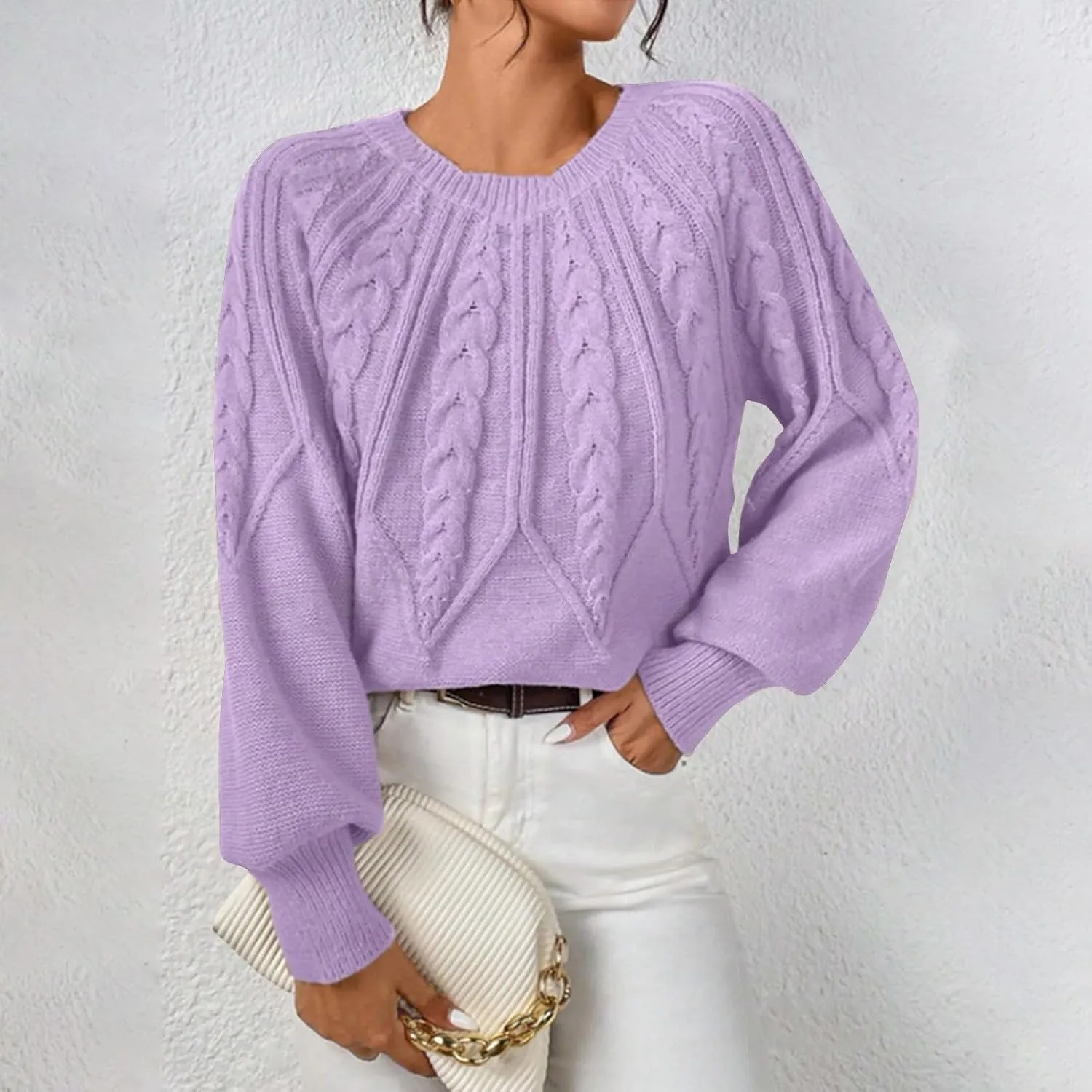slqdgmryz Cable Knit Sweater Women Oversized Crewneck Cute Fall Sweaters Casual Long Sleeve Chunky Pullover Winter Clothes
